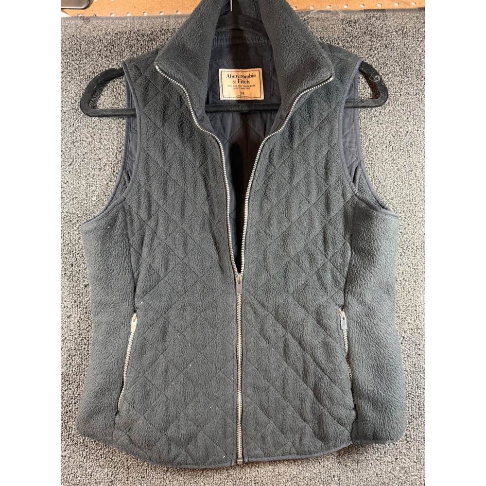 Abercrombie & Fitch Quilted Fleece Vest Womens Medium Grey Full Zip Mock Neck